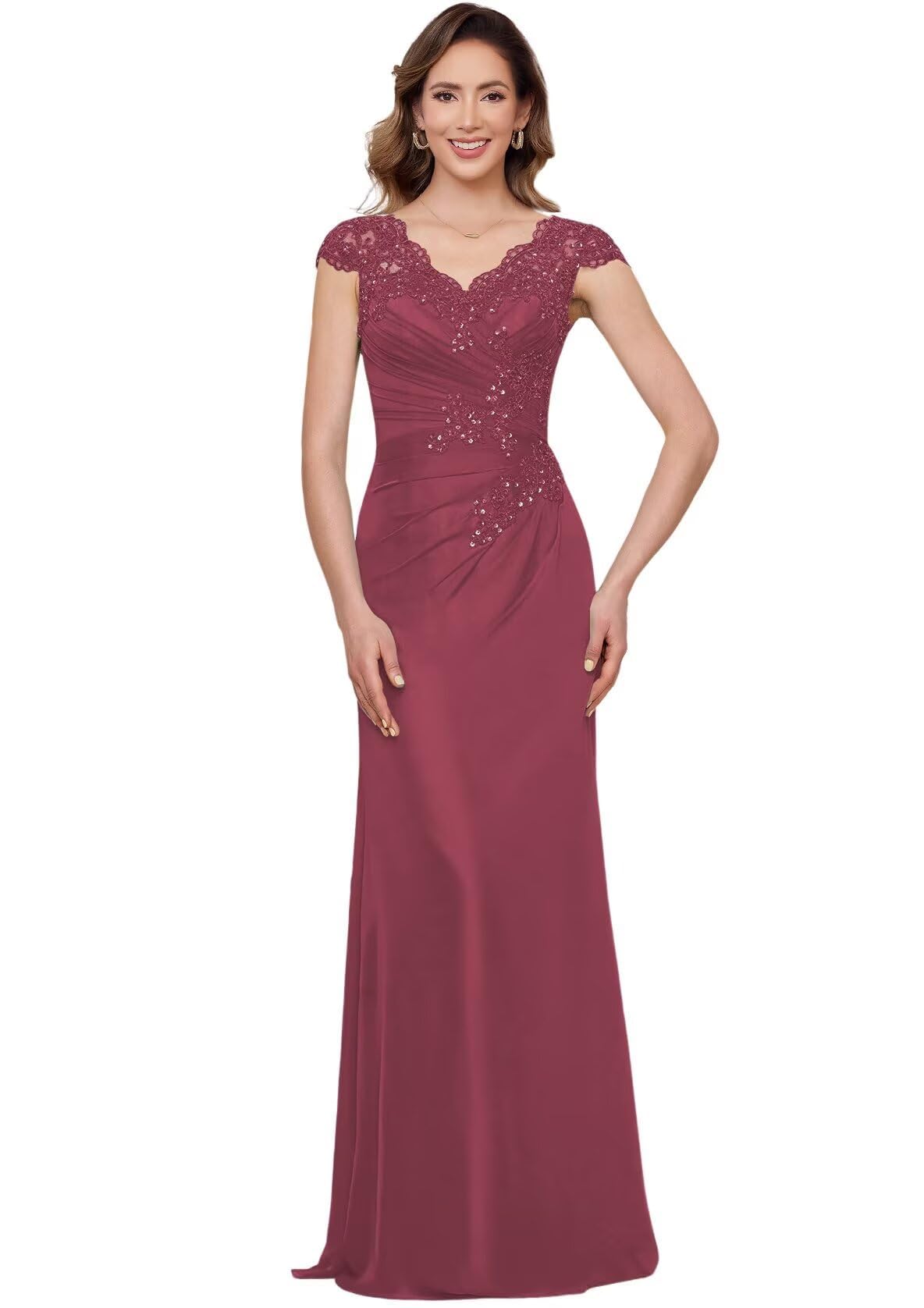 Ontoefy Mother of The Bride Dresses - V-Neck Chiffon Sequin Lace Mermaid Long Evening Gowns for Women