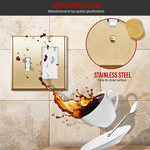Enerlites Combination Toggle And Decorator Switch Metal Wall Plate, Stainless Steel 201, Corrosion Resistant, Size 2-Gang 4.50" X 4.57", 771131-Pb, Polished Brass, Gold #TOP2