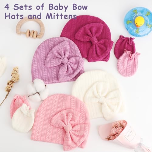Image of BQUBO Newborn Baby Hats Bear Ears and Mittens Sets Preemie Caps Baby Boy Girl Infant Hospital Beanie for 0-3 Months