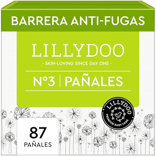 Pañales LILLYDOO delicados con la piel - talla 3 (6-10 kg), caja de medio mes (87 unidades), protección contra fugas, suaves, sin perfumes ni lociones y dermatológicamente probados