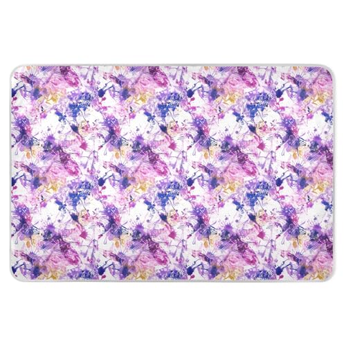 Alfombrilla para cambiar pañales impermeable con diseño abstracto de salpicaduras de tinta para niños, color morado, 132 x 86 cm (largo x ancho)