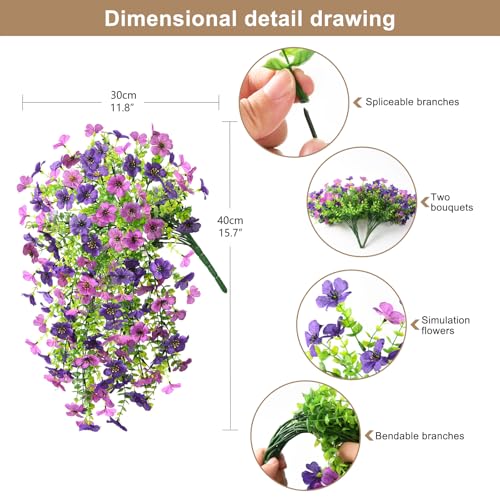 ZFProcess Artificial Hanging Flowers for Outdoors Spring Decoration, 2PCS Silk Fake Daisy Realistic Outdoor Flowers UV Resistant Porch Patio Window Yard Decor(Dark Orchid) image 5
