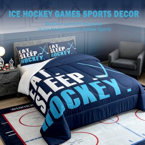Image of Feelyou Ice Hockey Bedding Set Full Size 3Pcs for Boys Girls Women Men