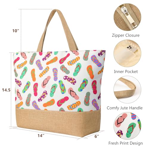 Image of Trifabricy Beach Bag for Women, Large Beach Tote Bags with Zipper, Woven Straw Tote Waterproof, Swim Gym Shopping Travel Bag