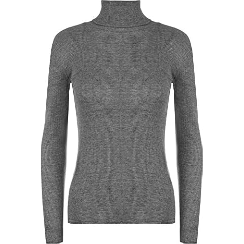 EMRE FASHION® Women's Polo Roll Neck Ribbed Long Sleeve Turtle Neck Jumper - Ladies Plain Mockneck Casual Top (Charcoal, 8-10) Cover