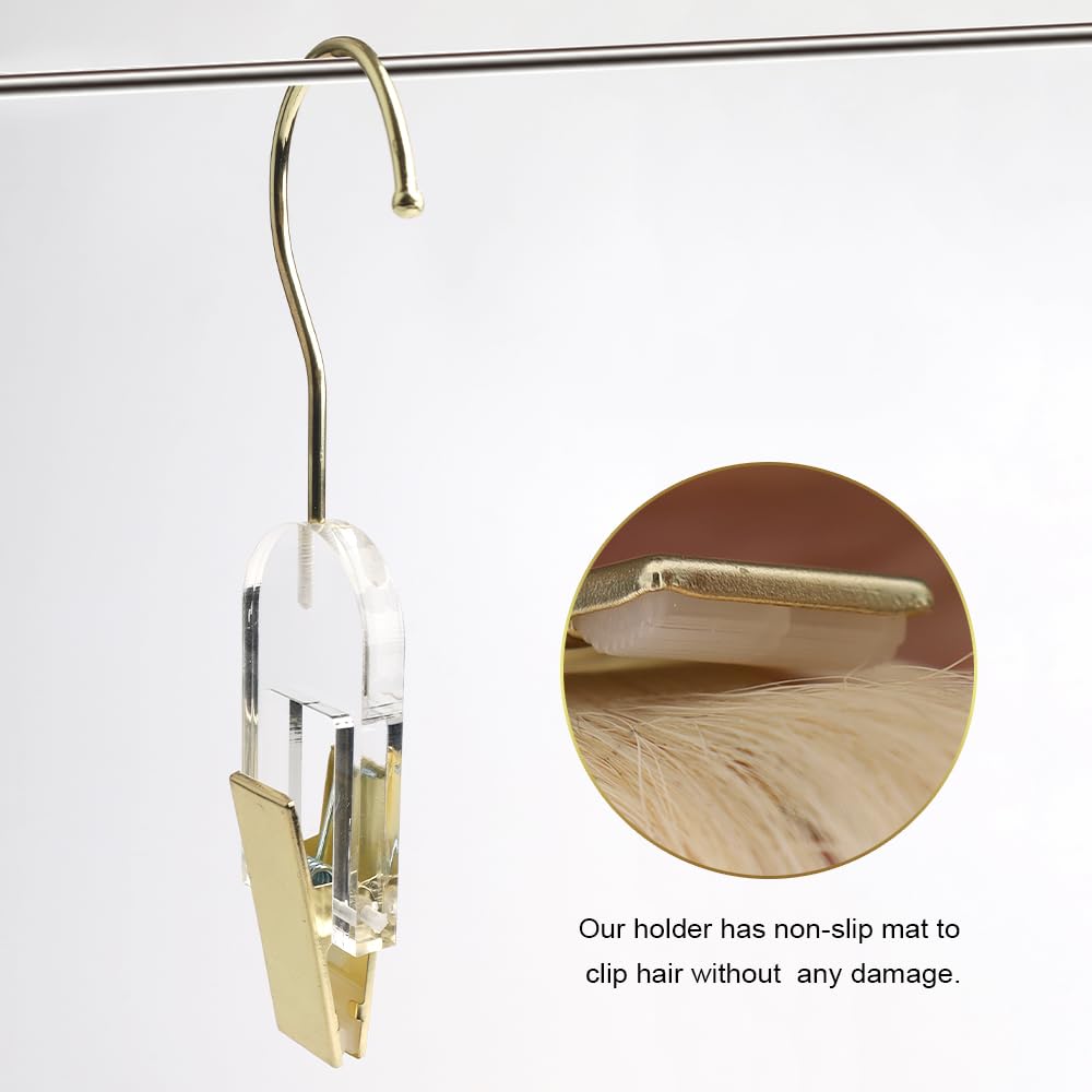 5Pcs Acrylic Hair Extension Hangers for Wig Holder Laundry Hanging Hook Clips for Hairpin Hairdressers Hangers for Wig Storage Weft Extension Storage Clips
