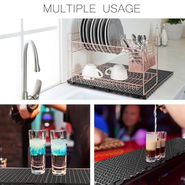 Tioncy 10 Pcs Bar Countertop Supplies Interlocking Mats 12 x 12 Inch Rubber Black Shelf Liners Bar Drying Coffee Non Slip Spills Mats for Bartending Home Cocktail Bars Restaurants