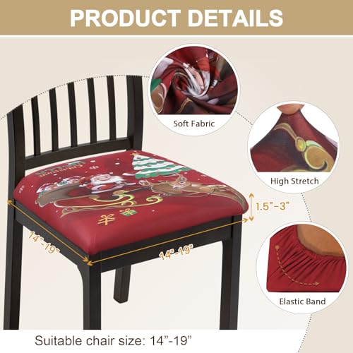 Image of SearchI 6 Pack Christmas Seat Covers for Dining Room Chairs Stretch Printed Xmas Chair Seat Covers, Removable Upholstered Chair Seat Protector for Christmas Decoration, Kitchen, Office (Santa+elk)