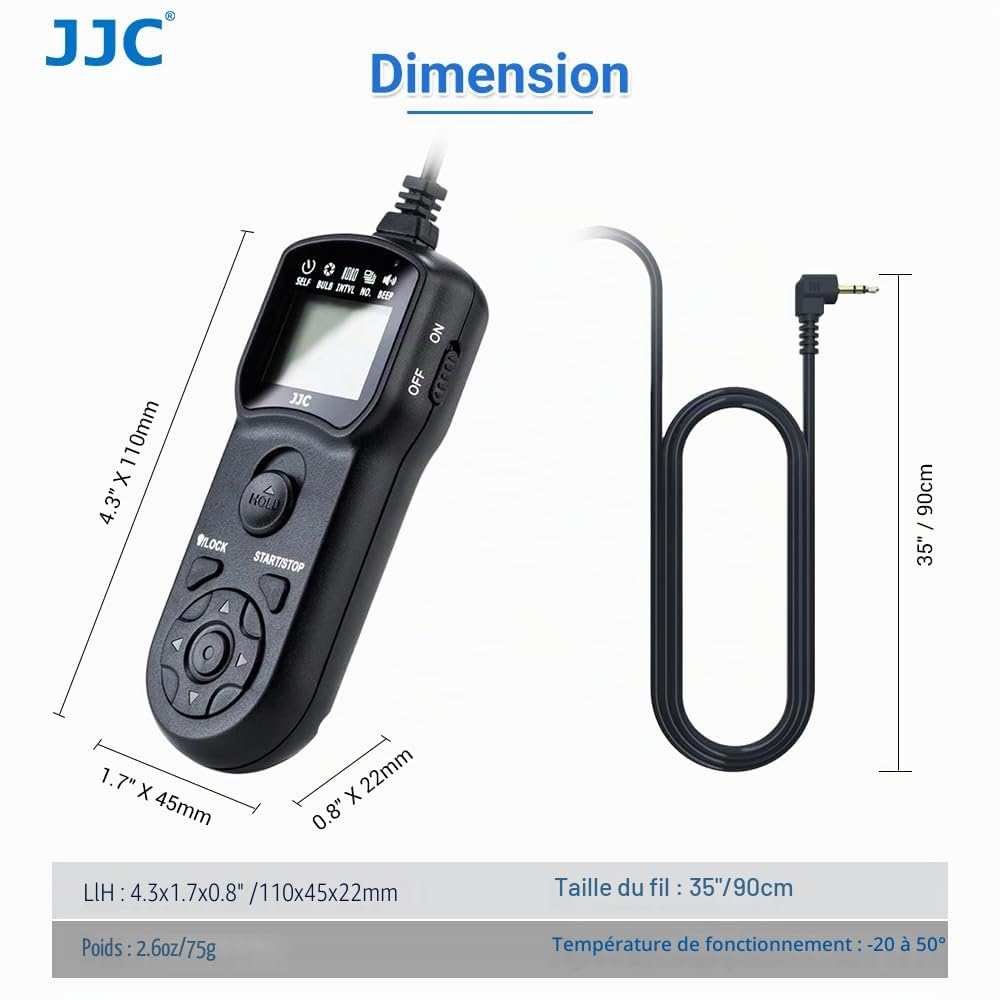 JJC Télécommande de Minuterie avec Trépied Support Pince pour Canon EOS R50V R100 R6 R6II R7 R8 R RP R10 800D 760D 700D 650D 200D 100D 1300D 1200D 1100D 77D 80D 70D G1X G3X G5X Remplacement RS-60E3