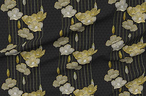 Spoonflower Fabric - Art Deco Vintage 1920S Glam Floral Black Gold Flapper Roaring 20S Printed on Cotton Lawn Fabric by The Yard -