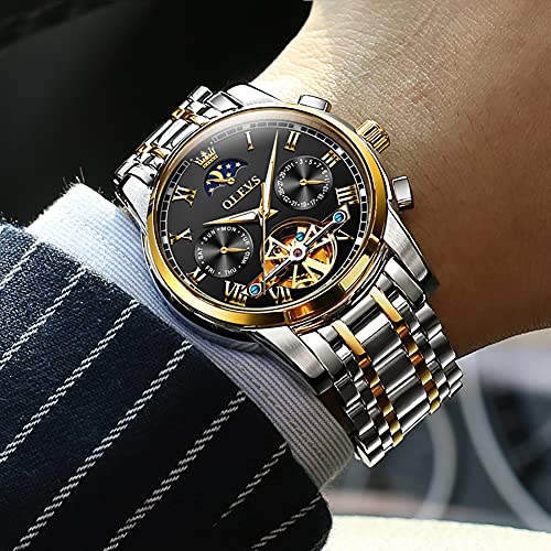 Image of OLEVS Men Watch Automatic Mechanical Skeleton Moon Phase Dress Business Stainless Steel 3AT Waterproof Luminous Men Wrist Watch