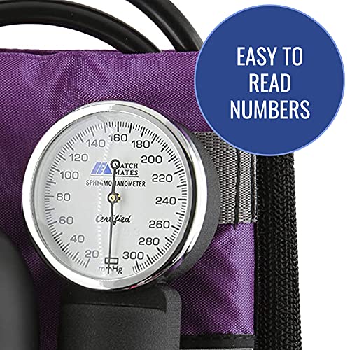 Mabis Matchmates Aneroid Sphygmomanometer And 31" Sprague Rappaport Stethoscope Combination Manual Blood Pressure Kit With Calibrated Nylon Cuff And Oversized Carrying Case, Adult Purple #TOP6