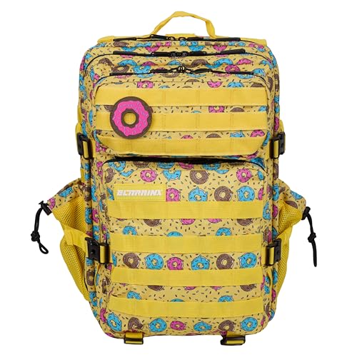 Mochila Táctica 45L – Mochila Cabina Avión, Oxford 1000D Impermeable, Compartimento Zapatillas y para Ordenador, Gimnasio, Hombre y Mujer, by ELITEX TRAINING (Amarillo Donuts)