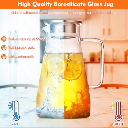 2PCS 2.3L Caraffa in Vetro Borosilicato Trasparente Con Coperchio e Spazzola per Acqua Calda/Fredda, Vino, Caffè, Latte e Succo - immagine 3