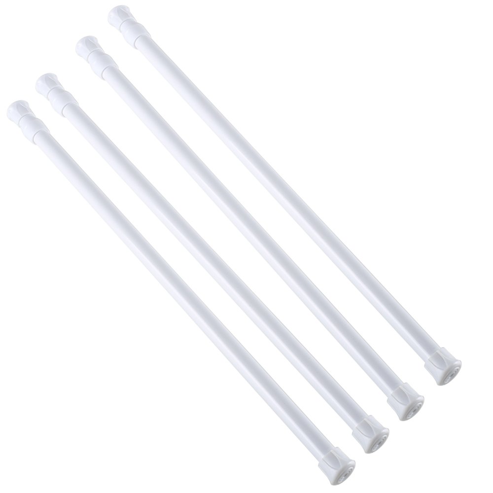 4PCS Extendable Spring Tension Curtain Rods Closet Door Window Bath Telescopic Adjustable White Rail Poles, Extension Range 15.7-27.5in