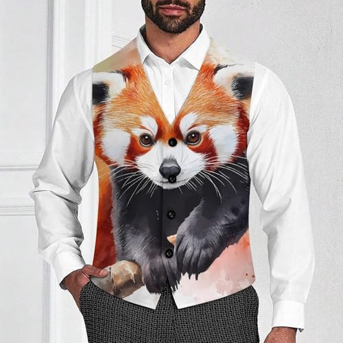 Cute Red Panda Watercolor Trendy Vest Suit for Men V Neck Formal Dress Waistcoat Vests Business Slim Fit4