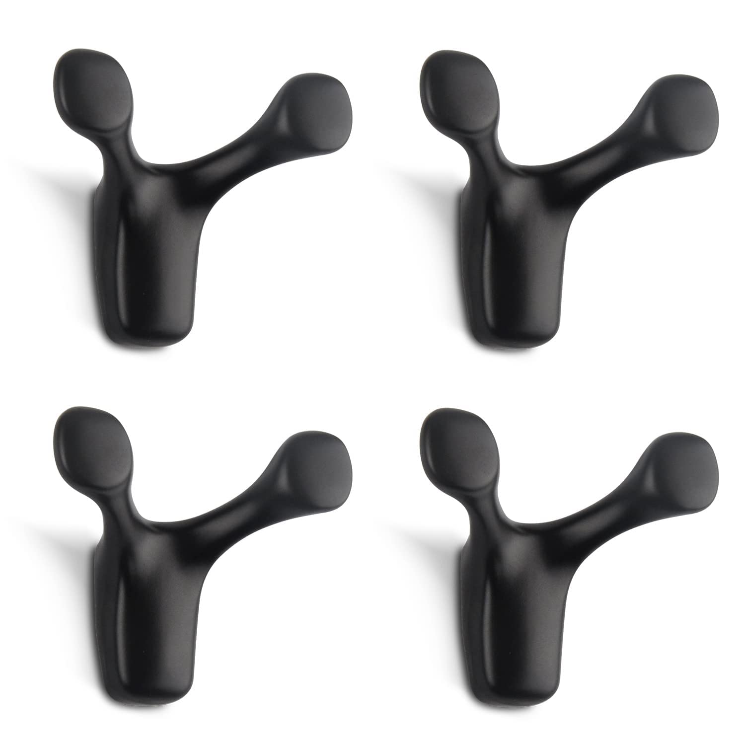 SYOSI 4pcs Wall Mounted Coat Hooks, , Antler Double Prong Durable Wall Hooks Heavy Duty, Minimalist Design Hook for Hat Key Towel, Bath Robe Hooks for Kitchen Bedroom (Black)