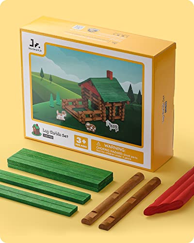 Image of SainSmart Jr. 110 PCS Wooden Log Cabin Set Building House Toy for Toddlers, Classic STEM Construction Kit with Colorful Wood Logs Blocks for 3+ Years Old