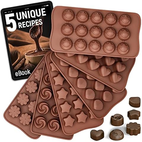 Silicone Chocolate Moulds + 5 Recipe eBook - 6 Pack - Non-Stick Chocolate Mould - BPA Free Silicone Mould Cover
