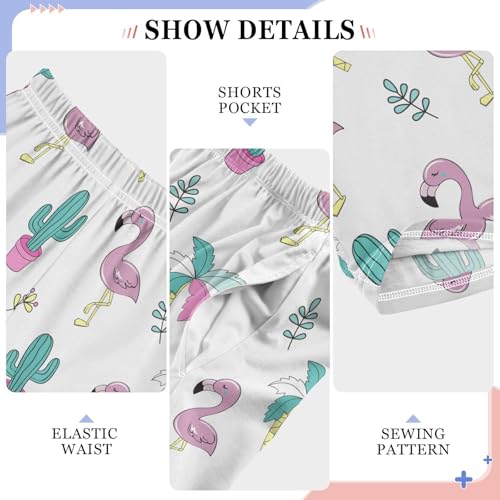 Tropical Flamingo Cacti Boys Long Pants Soft Trousers Elastic Waist Kids Lounge Bottoms with Pockets S-XL4