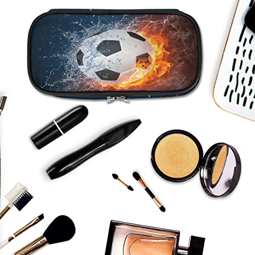 Image of Pardick Soccer Big Capacity Pencil Pen Case Flame Soccer Large Pencil Pouch with Zipper Compartments Pencil Bag for Boys Girls Adults Student Office School Supplies