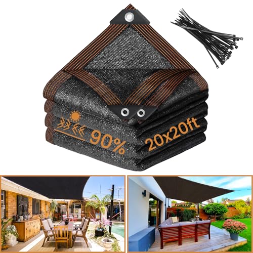 Riare 90% Black Shade Cloth- 20 x 20 FT Sunblock Garden Shade Cloth Sun Shade Mesh Tarp with Reinforced Grommets for Greenhouse Garden Patio Backyard Plants Pergola Chicken Coop