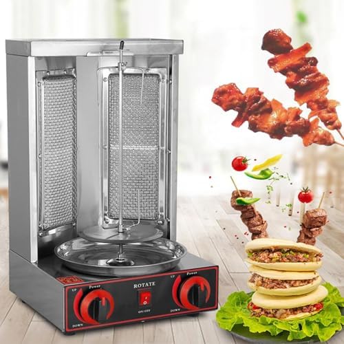 Stainless Steel Vertical Rotisserie Grill with Oil Collecting Pan - 2-Burner Rotating Oven for Home & Commercial Meat Roasting, BBQ & Outdoor Cooking