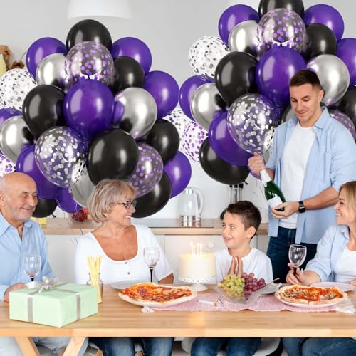 Image of 60PCS Purple Black and Silver Balloons,10 inch Purple Black and Silver Balloon Arch Kit Birthday Decorations,Suitable for Birthday Wedding,Halloween Party Decorations
