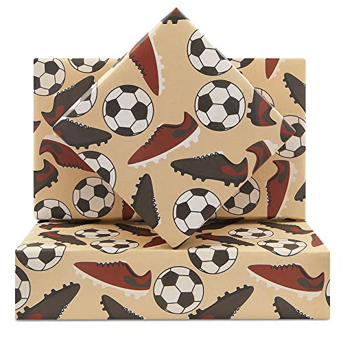 Papier d'emballage Cadeau de Football, Ballon de Football Papier Cadeau Anniversaire, Papier d'emballage Kraft pour Hommes, Garçons, 50 x 70 cm pour...