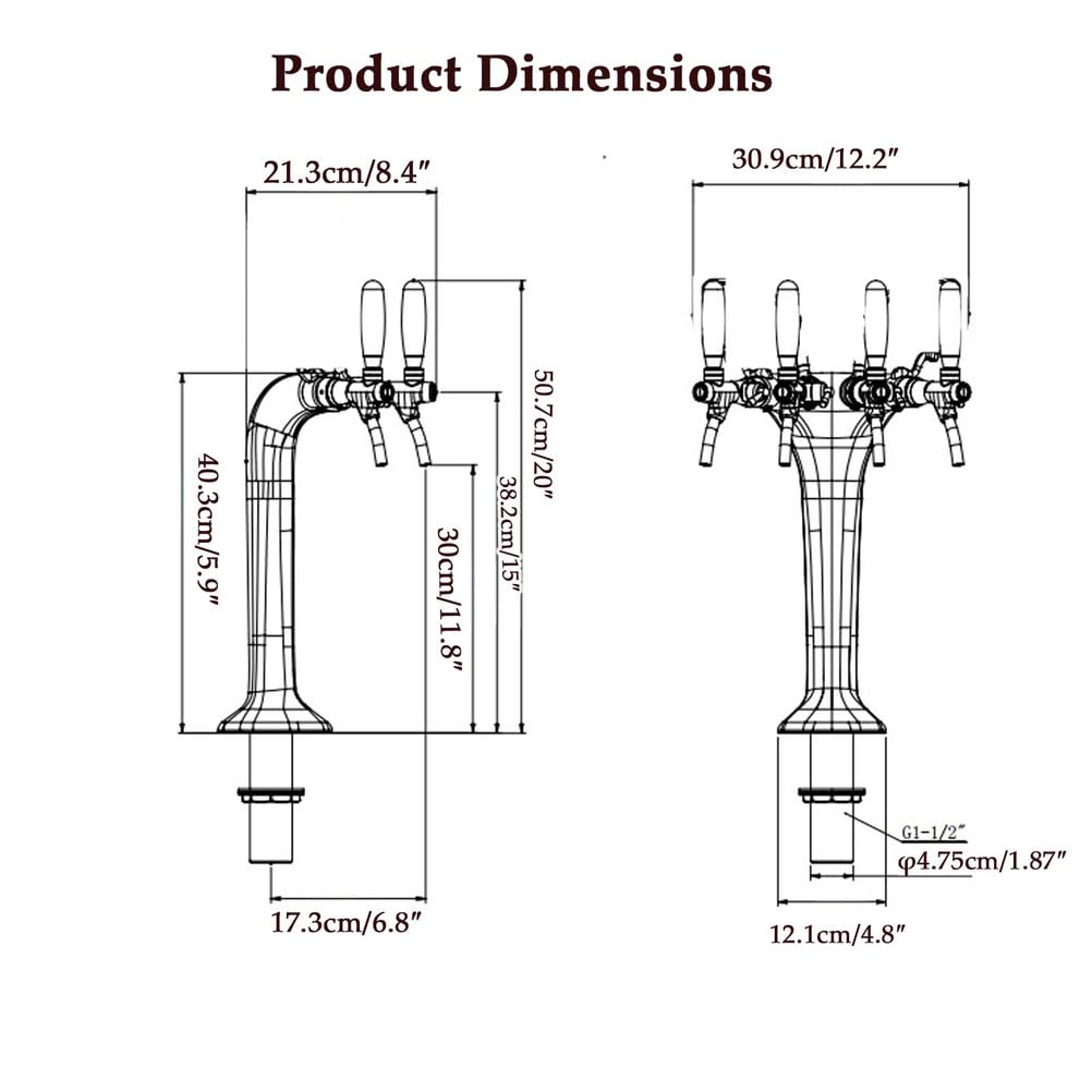 Torre de Cerveza de latón Cromado Columna Dispensadora de 4 grifos