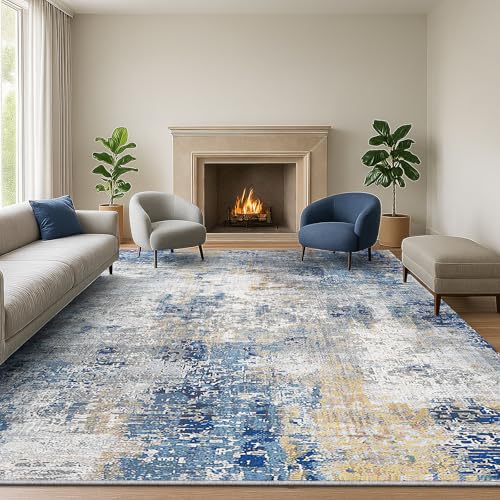 SOANNY Living Room Rug 160x230 cm Large Non-Slip Washable Low Pile Modern Abstract Area Carpet for Bedroom, Hallway, Kitchen, Laundry, Entryway, Utility, Beside Sofa, Office, Dusty Blue