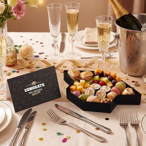 Image of Gueevin 10 Pcs 2026 Graduation Cap Serving Tray Grad Charcuterie Fillable Cardboard Food Tray with 10 Cards Candy Box Container Graduation Decorations for 2026 College Grad Party Supplies