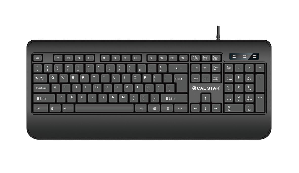 CAL STAR HK-300 Wired Keyboard – Spill-Resistant, Waterproof, Adjustable Height, Non-Slip Mat, USB Plug-and-Play, Durable 1.4m Cable – Perfect for Office & Home Use