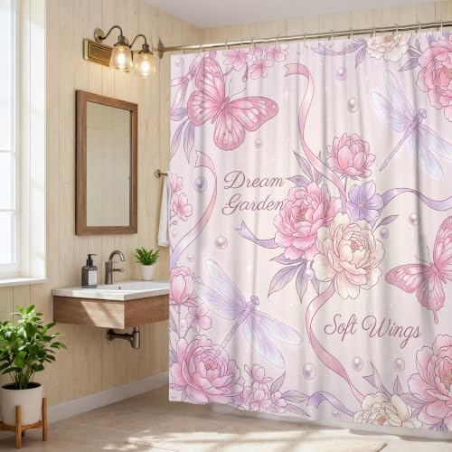 Rideau de douche imperméable papillon et pivoine 183x213 cm