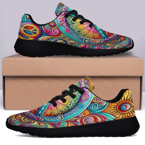 Sonzj-II Peace Hippie Printed Men Women Running Walking Shoes Lightweight Breathable Fashion Sneakers3