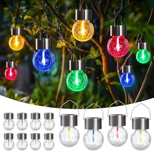 Hanging Solar Lights Outdoor,New Upgraded Moving Led Beads,Solar Powered Waterproof Lighting,12 Pack Hanging Globe Solar Lights for Garden Yard Fence Christmas Decoration (Multiple Colors)