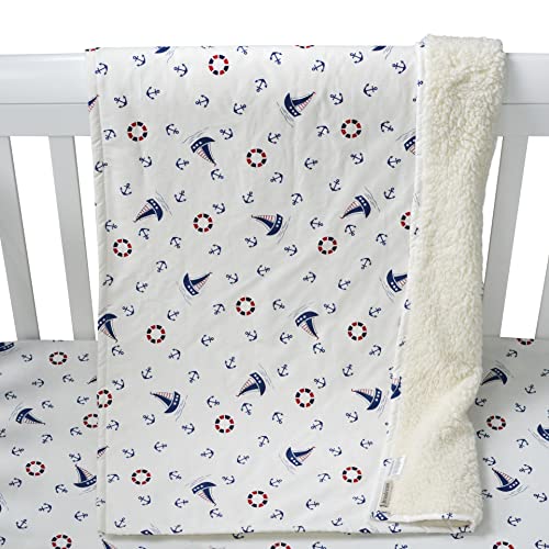 Brandream Baby Crib Bedding Set For Boys Coastal Ocean Anchor Nautical Boys Nursery Bedding Set With 2 Packs Crib Sheets, White & Navy Blue, 4 Pieces Sail Away Theme #TOP6