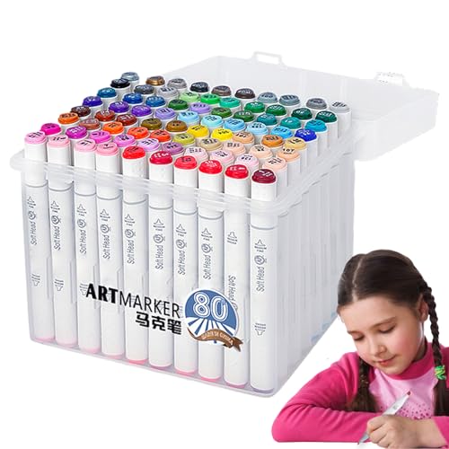 Weldphur (ウェルドファー) 大人用マーカーセット ? 80色の塗り絵マーカー 大人用 にじまない| ダブルチップ クイックドライペン スクラップブック ジャーナリング 学校 大学 ホーム 幼稚園 幼稚園 美術 授業 教室用