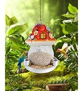 iStatue Solar Bird Feeders for Outside Hanging - 9.5'' Large Hummingbird Feeder Resin Mushroom Fi...