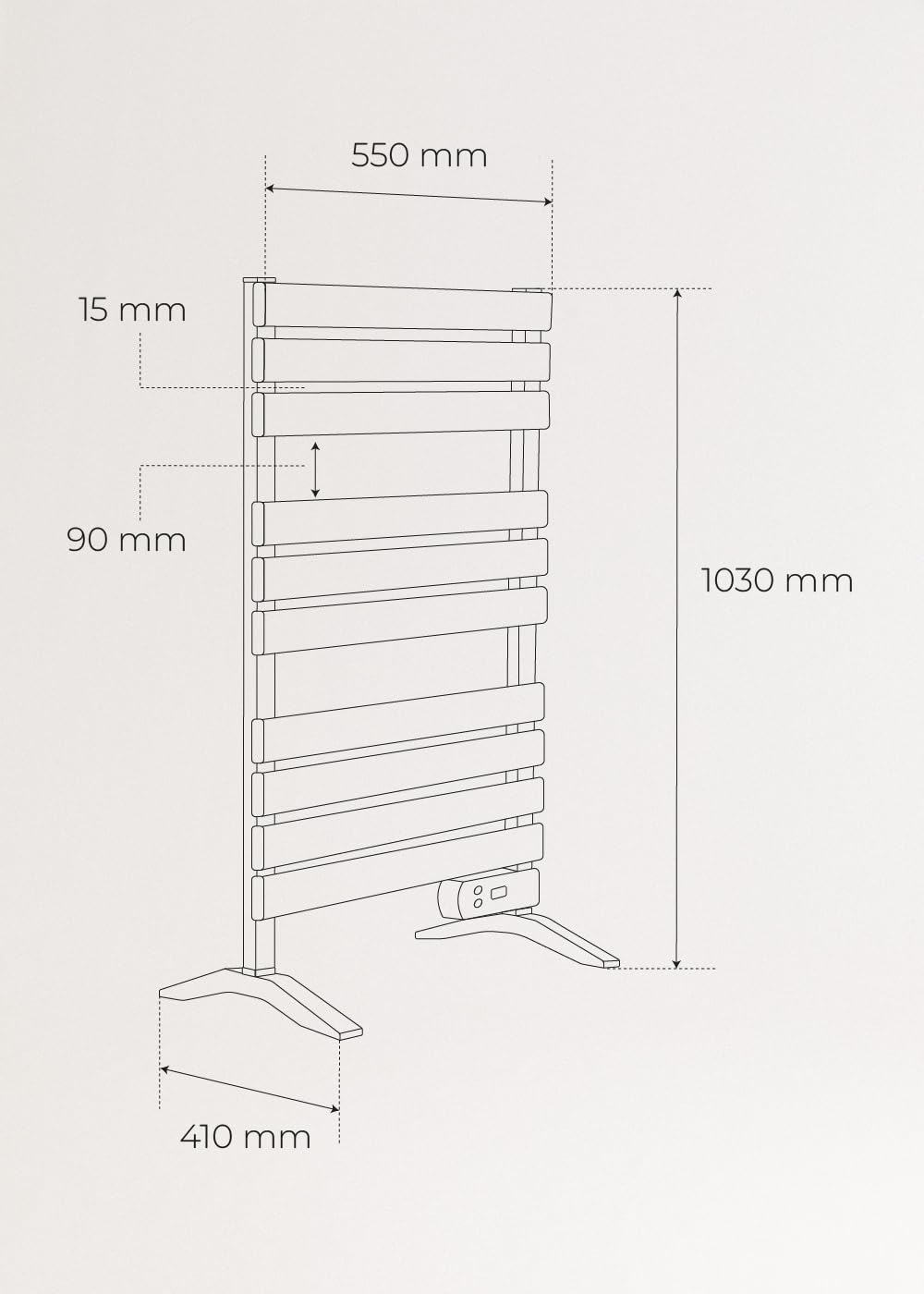 CREATE Warm Towel 500 W/Termosifone Elettrico Moka con Piedini e Ripiani, 103 x 55 x 5 cm, termostato, Basso consumo