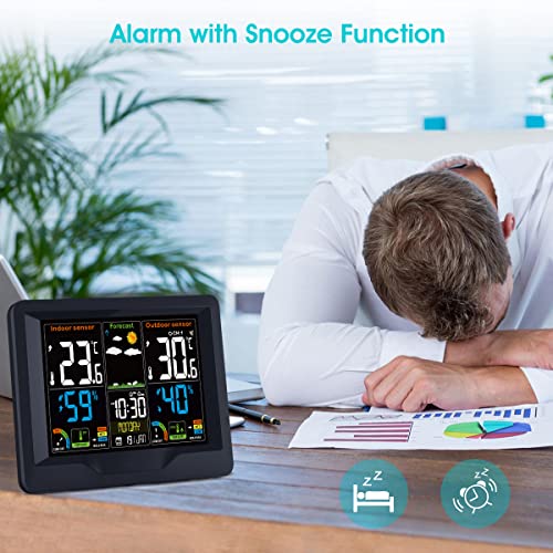 Weather Station With Outdoor Sensor Wireless UK - Digital Large LCD Screen Weather Forecast, Temperature Humidity Alarm Clock for Home Office - Image 7
