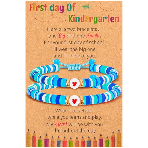 EOBOH 2Pcs First Day of Kindergarten Bracelet, Adjustable Heart Kindergarten Bracelet Mommy and Me, Plastic Mom Daughter Bracelets