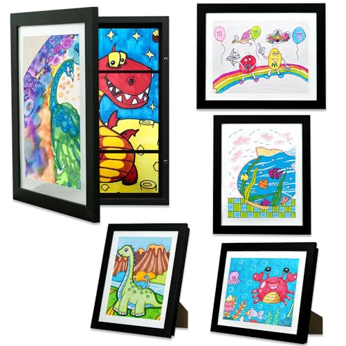 Layway Art Frames with Stand for Kids Artwork,Front Opening Holds 150 Drawings,10x12.5 with or without Mat Picture Display for Children Art Projects School Home Office (Black-10x12.5-2 Pack)