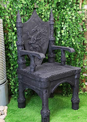 Ebros Gift 48" Tall Life Sized Fantasy Dragon Coat of Arms Heraldry Crest Throne Chair Furniture Kings Landing Castle Seat of The Khaleesi Mother of Dragons with Rampart Fort Armrests and Legs