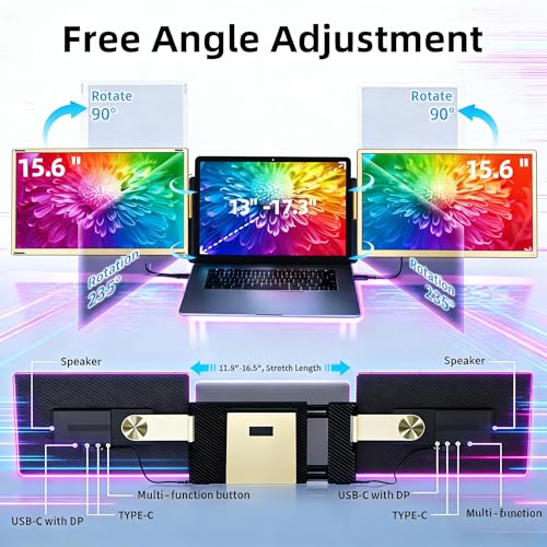 Image of ROYY Laptop Screen Extender Double Monitor - 15.6 inch Detachable Portable Computer Monitor, FHD 1080P IPS 235 Degrees Rotation Extra Screen Compatible with Mac Wins Dex Chrome Fits 13-17 inch Laptop