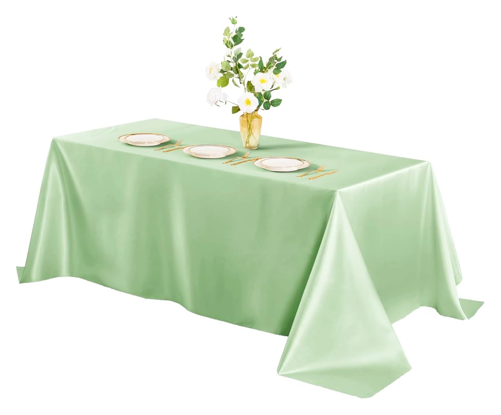 LOPJGGYF Satin Tablecloth Rectangle Wedding Party Table Cover White Solid Color Banquet Festival Dining Decor for Wedding Banquet Party Events(Light,145x335cm)