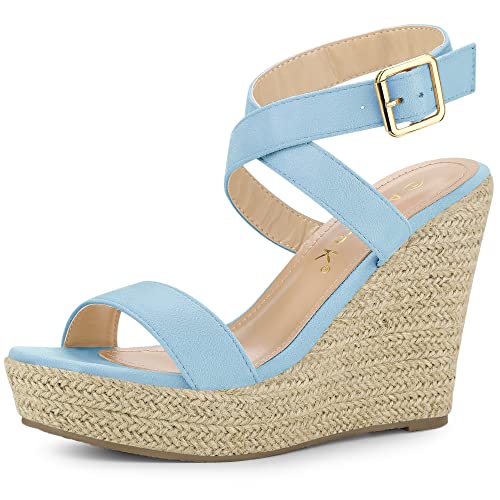 Allegra K Women's Slingback Crisscross Espadrille Wedge Sky Blue Heel Sandals 7 M US