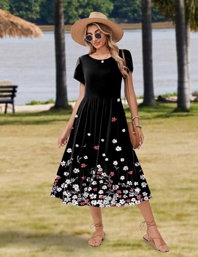 Image of Zeagoo Women Summer Midi A Line Dress Short Sleeve Casual Flowy Tiered Beach Long Sundress with Pockets 2026 Vacation Travel