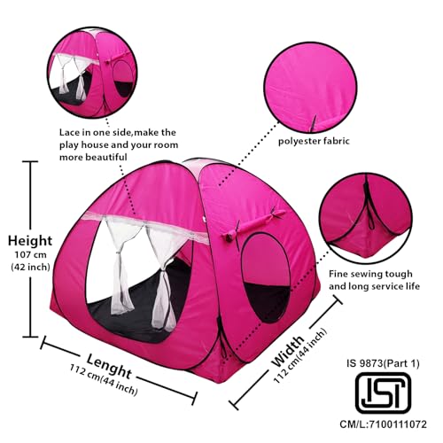 Image of Foldable Play Tent House Big SizelPop-Up Indoor & Outdoor Playhouse for Girls Boys| Multi Purpose Tent House for Kids Boys 3 to 10 Years with Fun Patterns Easy Setup & Portable (Pink)