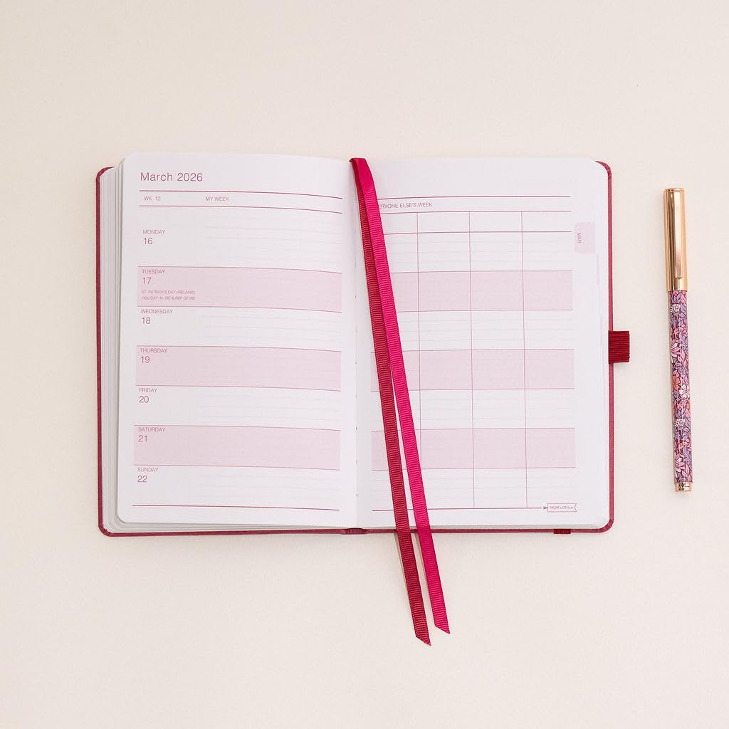 MUM's Diary 2026 (Champagne) - Medium sized 2026 diary - Jan to Dec 2026 Week-To-View with 4 column GRID layout - organise the scheduling chaos of busy family life - Image 3